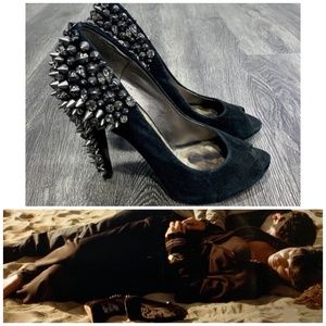 SAM EDELMAN LORISSA SUEDE PEEP TOE SPIKE STUD HEEL